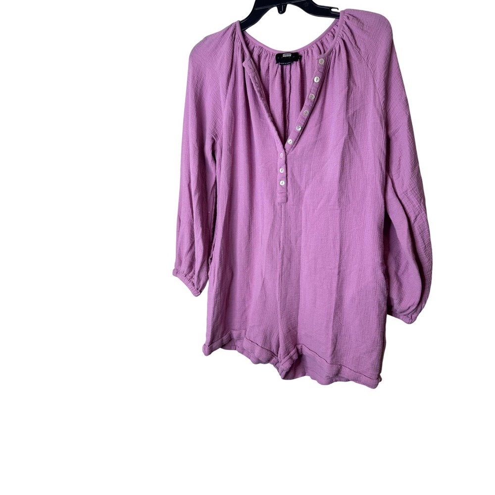 Hatch Romper Womens 2 Pink Cotton Gauze Henley Long Sleeve Shift Maternity